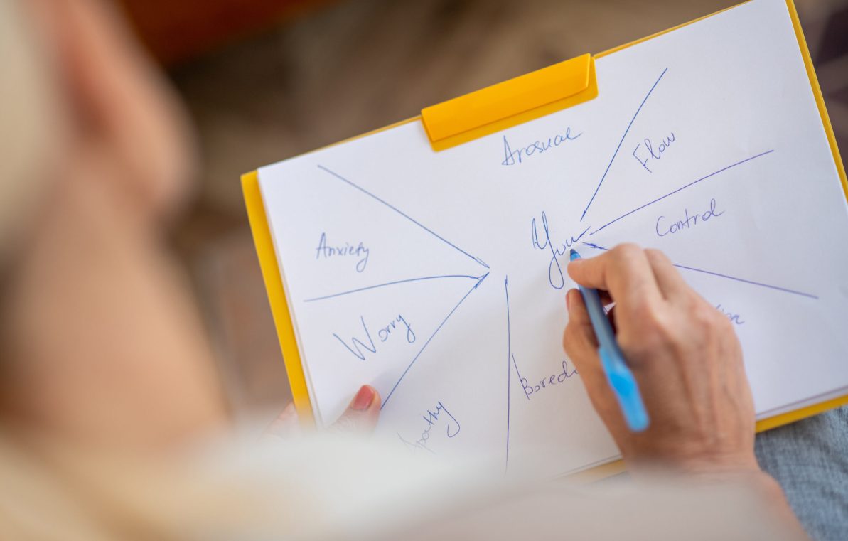 Analyzing mental state. Professional psychologist analyzing mental state of client while making notes