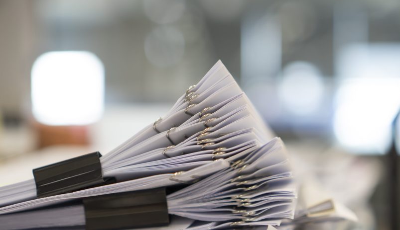 Stack of paper, Document, many jobs waiting to be done on the table, busy concept